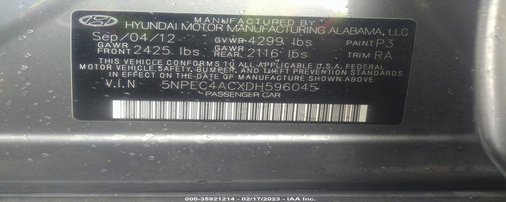 5NPEC4ACXDH596045 2013 HYUNDAI SONATA photo no. 9