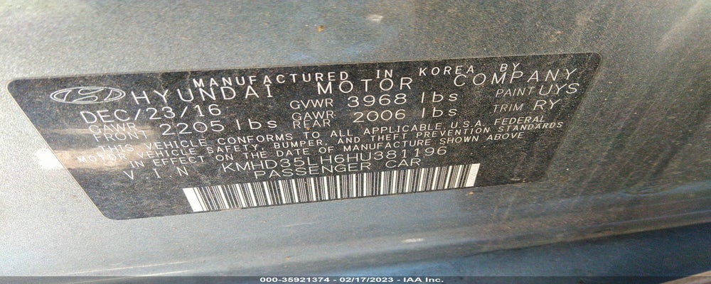 KMHD35LH6HU381196 2017 HYUNDAI ELANTRA GT photo no. 9