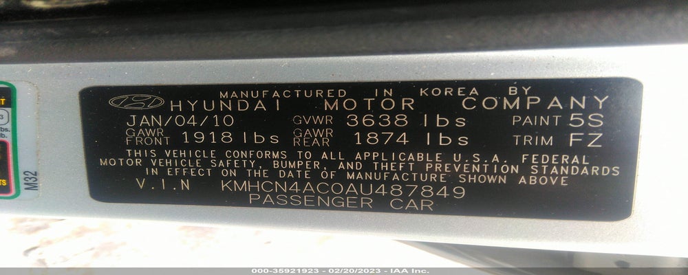 KMHCN4AC0AU487849 2010 HYUNDAI ACCENT photo no. 9