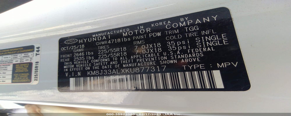 KM8J33ALXKU877317 2019 HYUNDAI TUCSON photo no. 9
