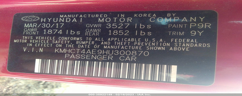 KMHCT4AE9HU300870 2017 HYUNDAI ACCENT photo no. 9