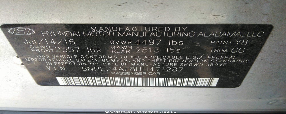5NPE24AF8HH471287 2017 HYUNDAI SONATA photo no. 9