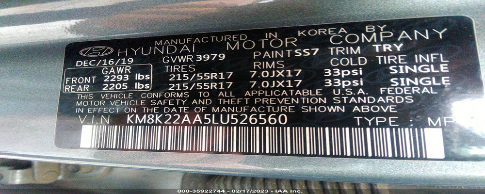KM8K22AA5LU526560 2020 HYUNDAI KONA photo no. 9