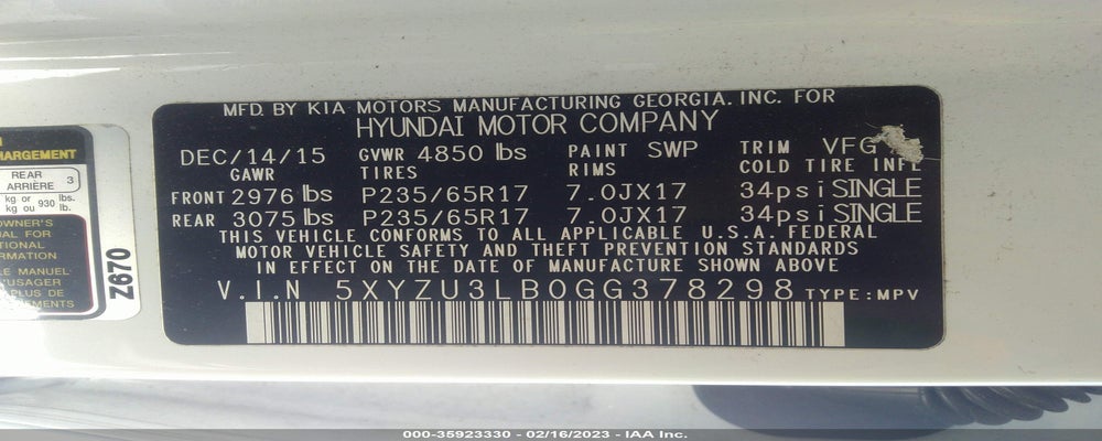 5XYZU3LB0GG378298 2016 HYUNDAI SANTA FE SPORT photo no. 9