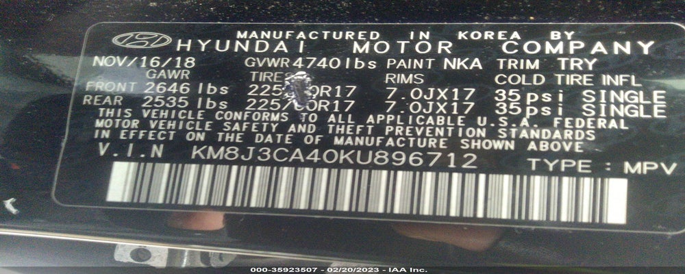 KM8J3CA40KU896712 2019 HYUNDAI TUCSON photo no. 9