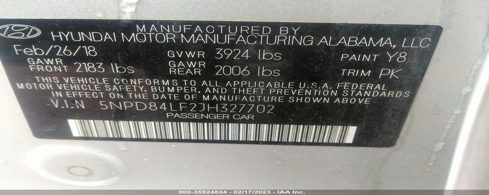 5NPD84LF2JH327702 2018 HYUNDAI ELANTRA photo no. 9