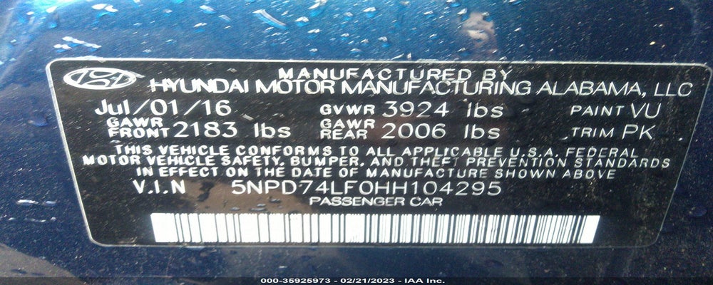 5NPD74LF0HH104295 2017 HYUNDAI ELANTRA photo no. 9