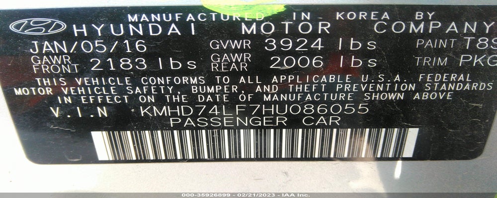 KMHD74LF7HU086055 2017 HYUNDAI ELANTRA photo no. 9