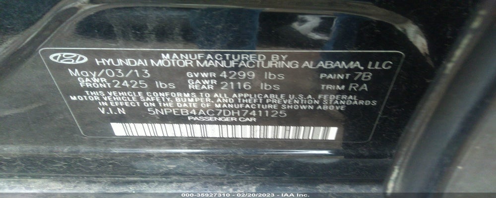 5NPEB4AC7DH741125 2013 HYUNDAI SONATA photo no. 9