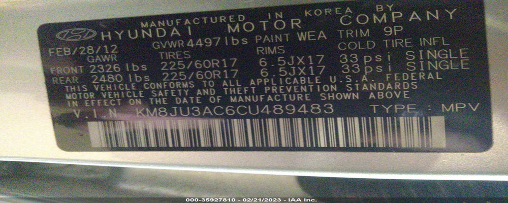 KM8JU3AC6CU489483 2012 HYUNDAI TUCSON photo no. 9