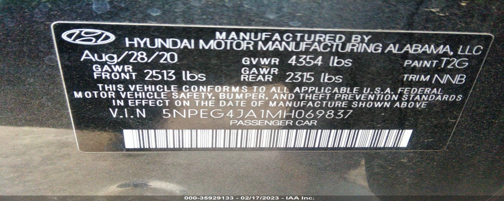 5NPEG4JA1MH069837 2021 HYUNDAI SONATA photo no. 9