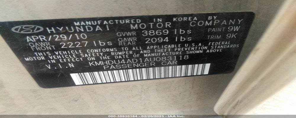 KMHDU4AD1AU083118 2010 HYUNDAI ELANTRA photo no. 9