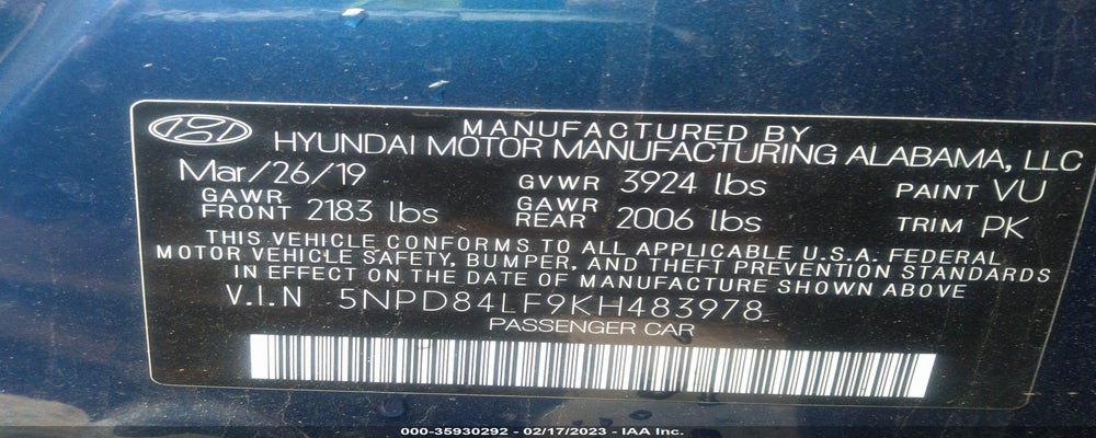 5NPD84LF9KH483978 2019 HYUNDAI ELANTRA photo no. 9