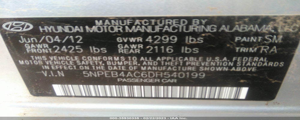 5NPEB4AC6DH540199 2013 HYUNDAI SONATA photo no. 9