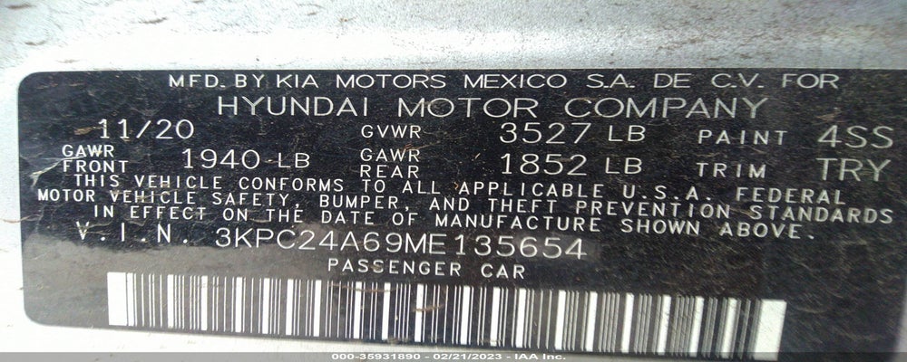 3KPC24A69ME135654 2021 HYUNDAI ACCENT photo no. 9