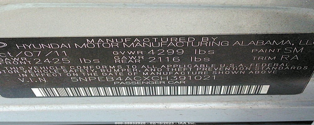 5NPEB4ACXCH391021 2012 HYUNDAI SONATA photo no. 9