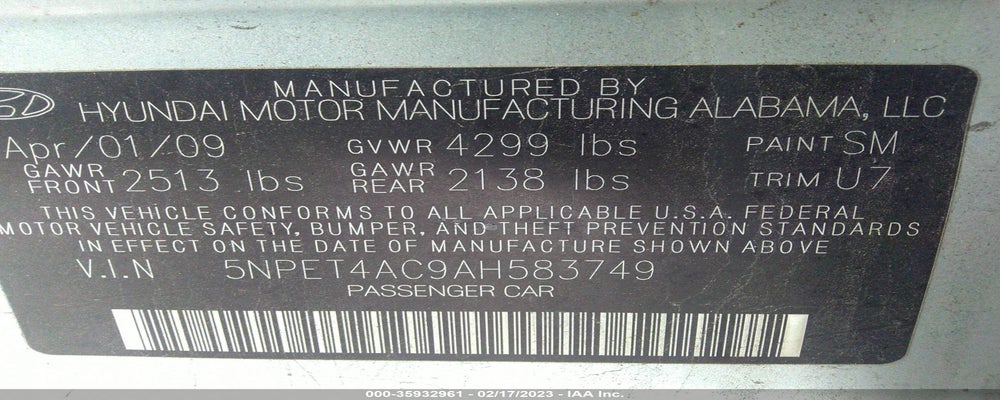 5NPET4AC9AH583749 2010 HYUNDAI SONATA photo no. 9