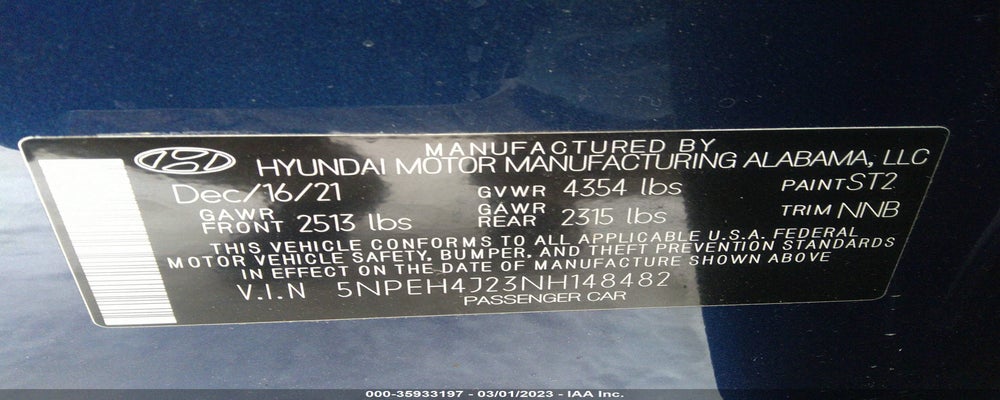 5NPEH4J23NH148482 2022 HYUNDAI SONATA photo no. 9