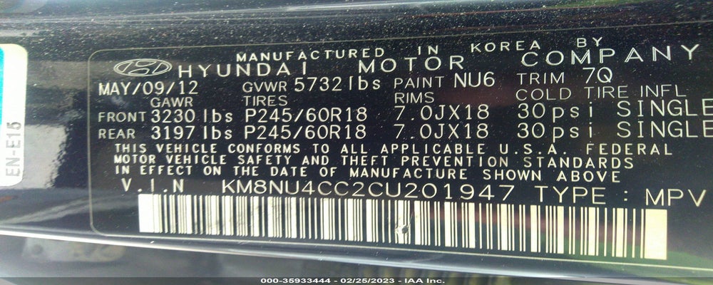 KM8NU4CC2CU201947 2012 HYUNDAI VERACRUZ photo no. 9