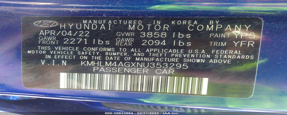KMHLM4AGXNU353295 2022 HYUNDAI ELANTRA photo no. 9