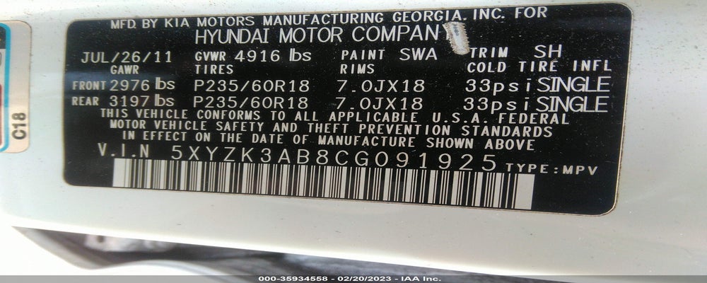 5XYZK3AB8CG091925 2012 HYUNDAI SANTA FE photo no. 9
