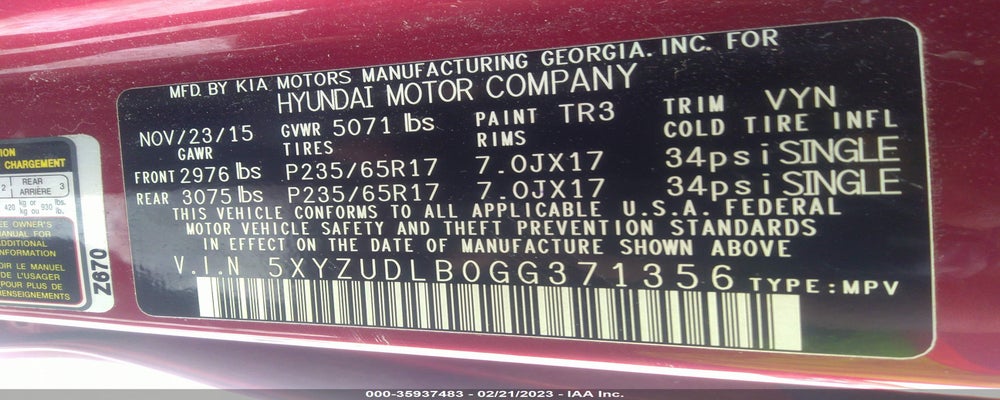5XYZUDLB0GG371356 2016 HYUNDAI SANTA FE SPORT photo no. 9