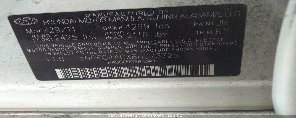5NPEC4ACXBH273725 2011 HYUNDAI SONATA photo no. 9