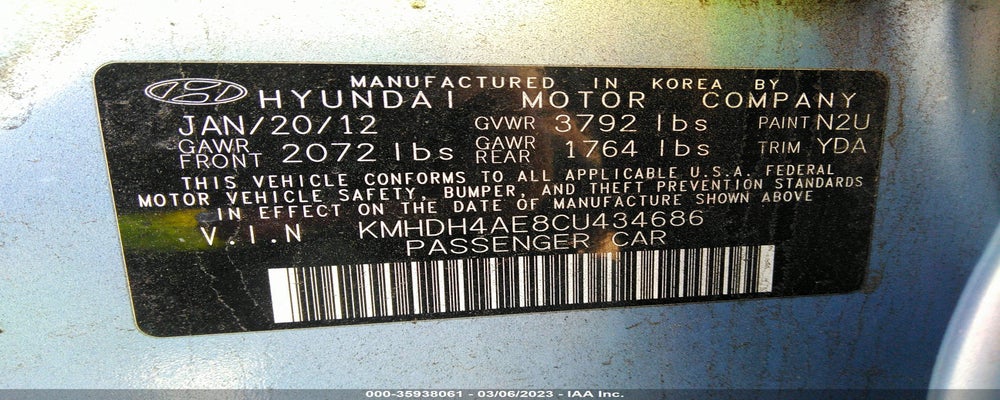 KMHDH4AE8CU434686 2012 HYUNDAI ELANTRA photo no. 9
