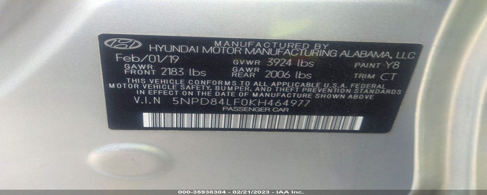 5NPD84LF0KH464977 2019 HYUNDAI ELANTRA photo no. 9