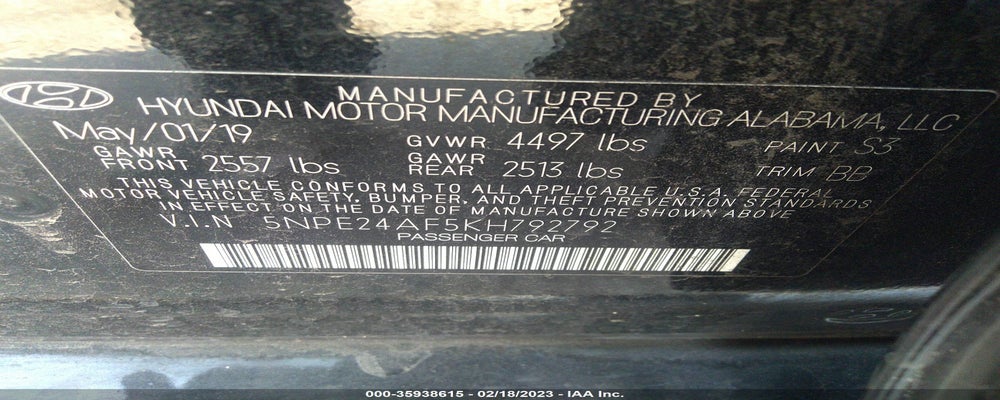 5NPE24AF5KH792792 2019 HYUNDAI SONATA photo no. 9