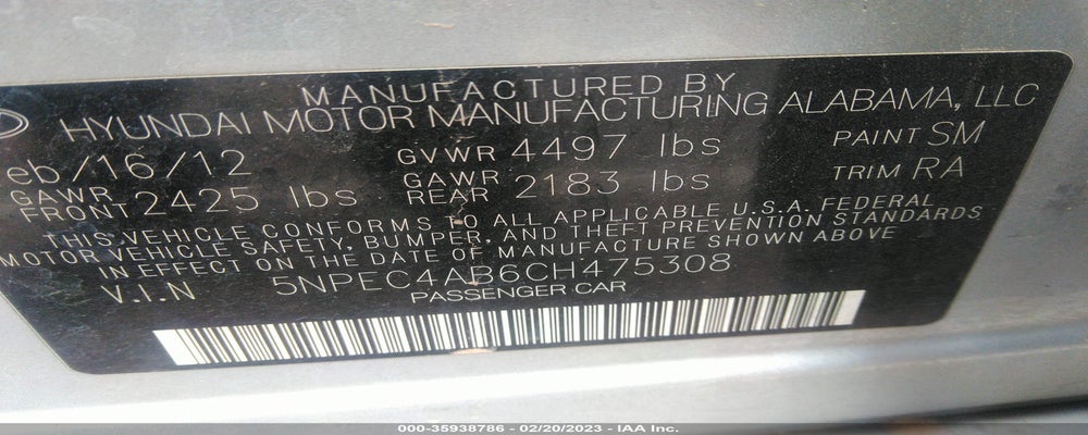 5NPEC4AB6CH475308 2012 HYUNDAI SONATA photo no. 9