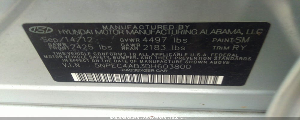 5NPEC4AB3DH603800 2013 HYUNDAI SONATA photo no. 9