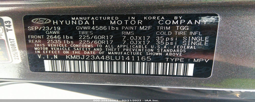 KM8J23A48LU141165 2020 HYUNDAI TUCSON photo no. 9