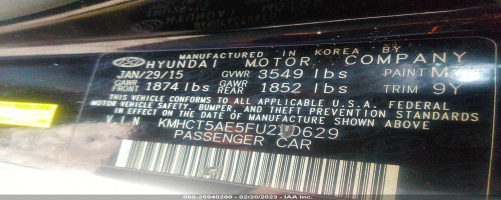 KMHCT5AE5FU220629 2015 HYUNDAI ACCENT photo no. 9