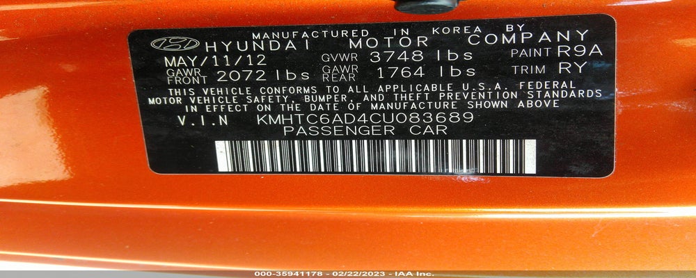 KMHTC6AD4CU083689 2012 HYUNDAI VELOSTER photo no. 9