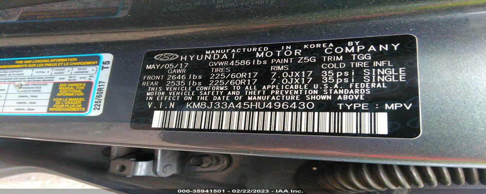 KM8J33A45HU496430 2017 HYUNDAI TUCSON photo no. 9