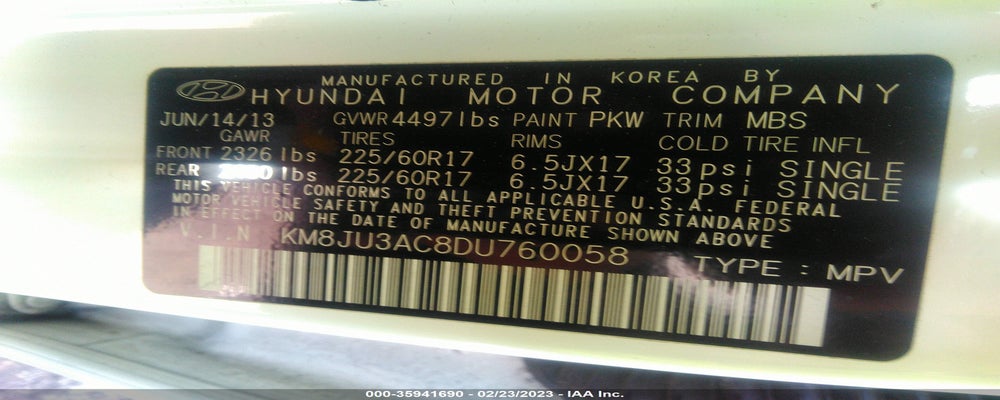 KM8JU3AC8DU760058 2013 HYUNDAI TUCSON photo no. 9