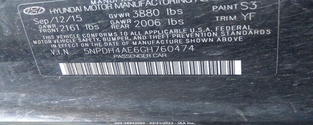 5NPDH4AE6GH760474 2016 HYUNDAI ELANTRA photo no. 9