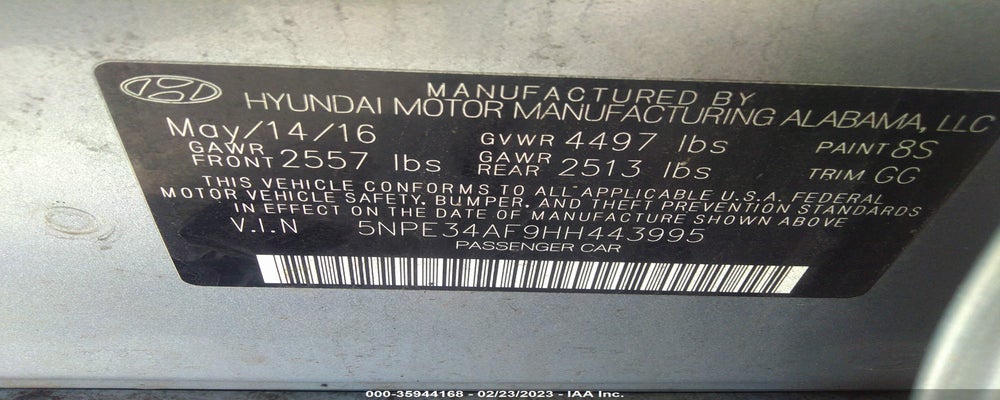 5NPE34AF9HH443995 2017 HYUNDAI SONATA photo no. 9