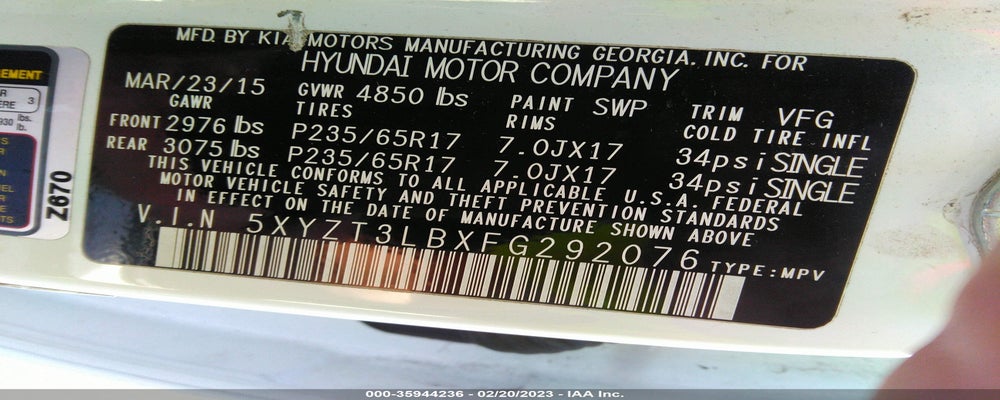 5XYZT3LBXFG292076 2015 HYUNDAI SANTA FE SPORT photo no. 9