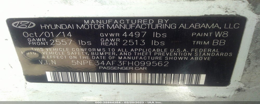 5NPE34AF3FH099562 2015 HYUNDAI SONATA photo no. 9