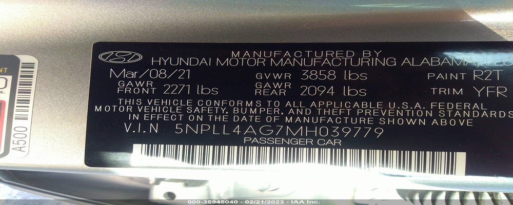 5NPLL4AG7MH039779 2021 HYUNDAI ELANTRA photo no. 9