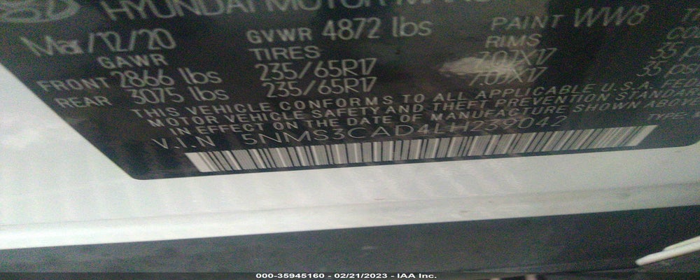 5NMS3CAD4LH239042 2020 HYUNDAI SANTA FE photo no. 9