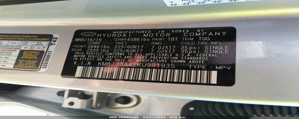 KM8J33A42KU991935 2019 HYUNDAI TUCSON photo no. 9