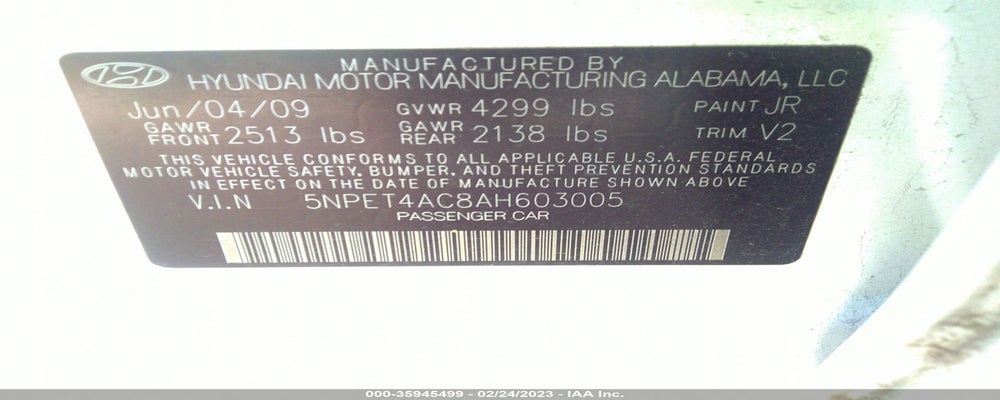 5NPET4AC8AH603005 2010 HYUNDAI SONATA photo no. 9