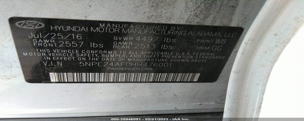 5NPE24AF0HH476001 2017 HYUNDAI SONATA photo no. 9