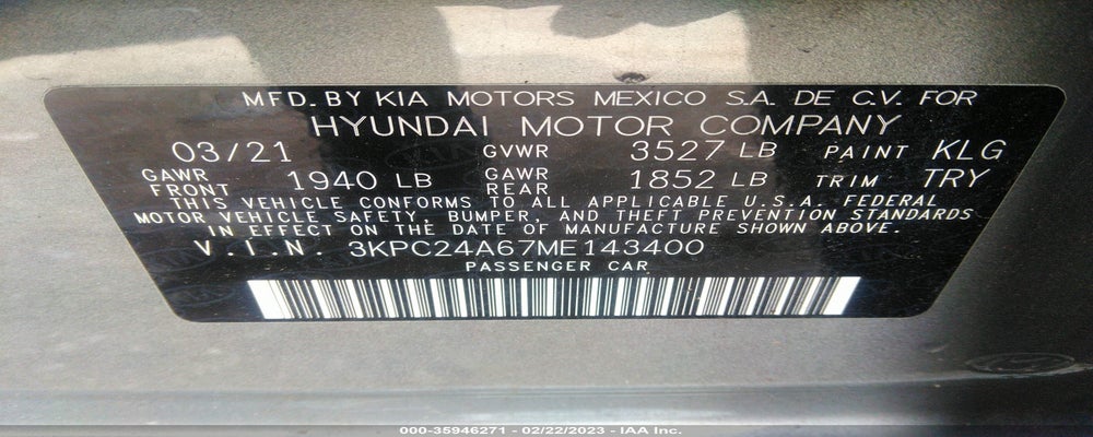 3KPC24A67ME143400 2021 HYUNDAI ACCENT photo no. 9