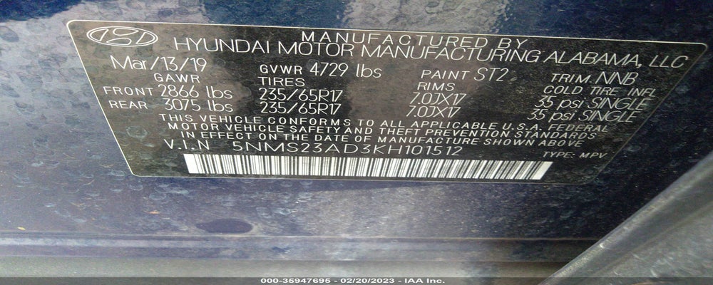 5NMS23AD3KH101512 2019 HYUNDAI SANTA FE photo no. 9