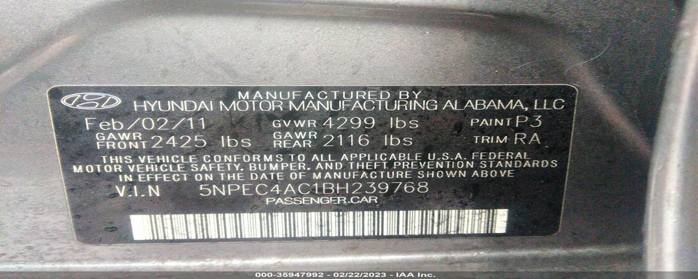 5NPEC4AC1BH239768 2011 HYUNDAI SONATA photo no. 9