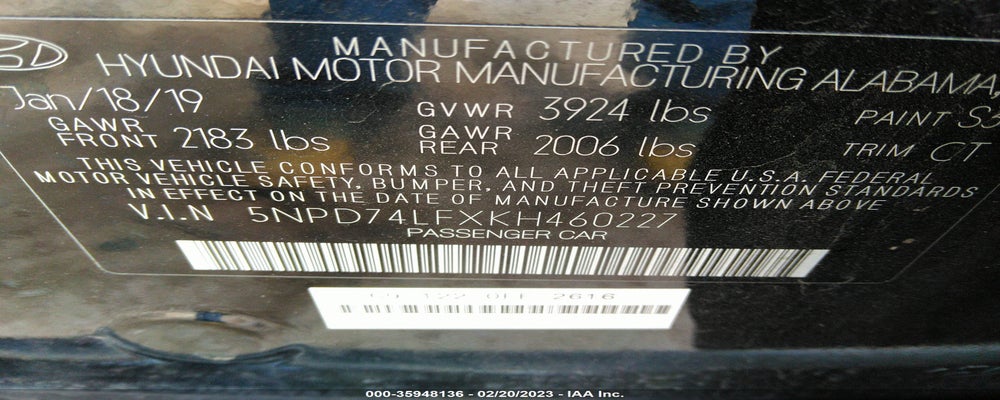 5NPD74LFXKH460227 2019 HYUNDAI ELANTRA photo no. 9